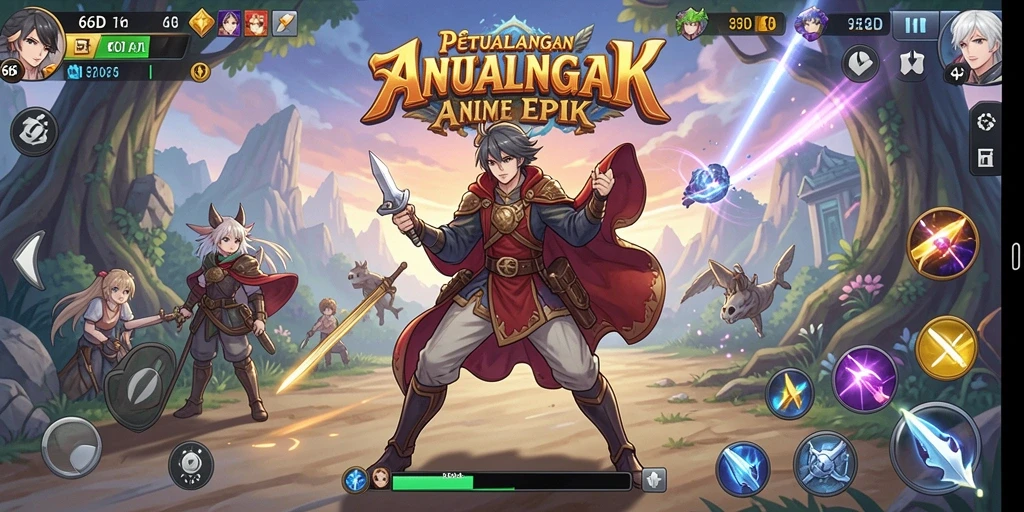 Tampilan menarik dari gameplay 66D dengan aksi bertempur karakter anime.