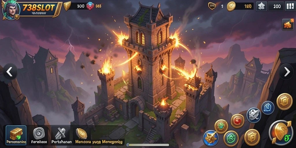 Tampilan gameplay yang mendebarkan di 738SLOT Tower Defense.
