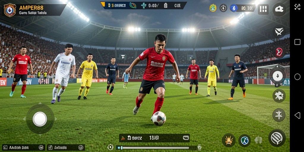 Tampilan gameplay realistik AMPER88 dalam pertandingan sepak bola.