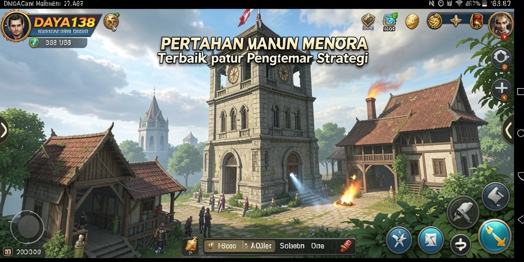 Tangkapan layar utama menunjukkan aksi menara pertahanan dalam permainan Tower Defense.