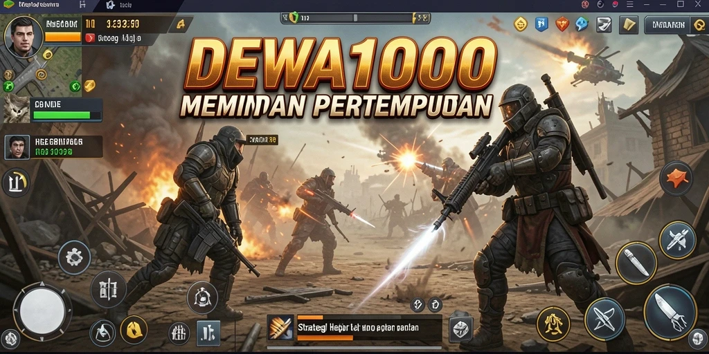 Screenshot gameplay DEWA1000 menampilkan pertempuran strategis yang mendebarkan.