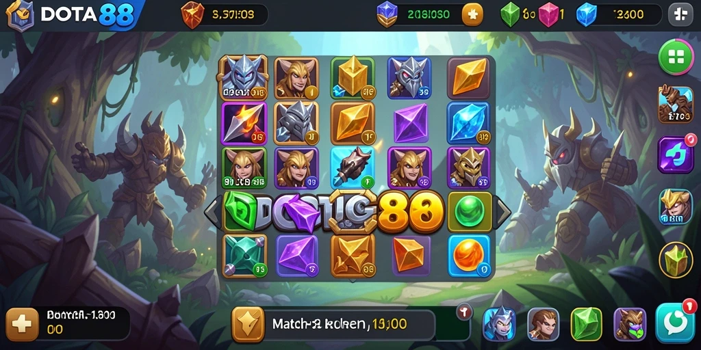 Screenshot DOTA88 menampilkan gameplay Match-3 yang menarik.