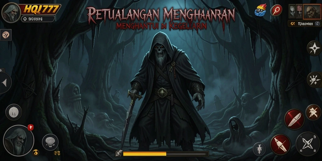 Screenshot gameplay HQ777 menampilkan suasana menyeramkan yang memikat.