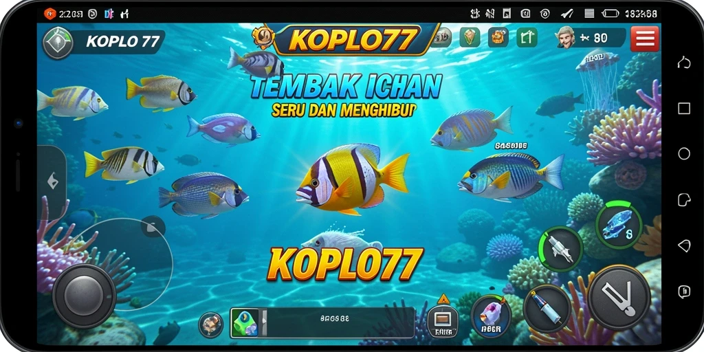 Screenshot gameplay KOPLO77 menampilkan aksi menembak ikan yang seru.