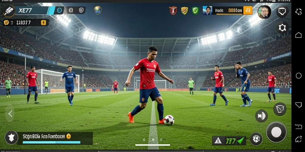 Menampilkan aksi seru dalam permainan sepak bola XE77.